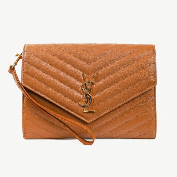 Saint Laurent Dark Natural Grain de Poudre Chevron Matelasse YSL Cassandre Flap - Picture 1 of 13